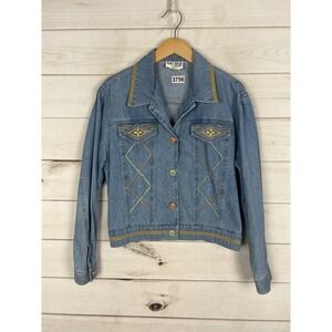 Nancy Bolen Jacket Womens 8 Blue Denim Southwestern Rhinestone Made USA